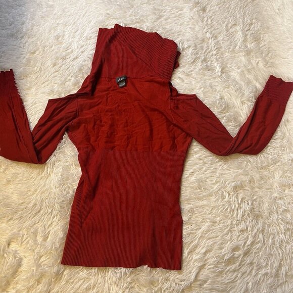 Dot Turtle Neck Large Long Sleeve Cold Open Shoulder Sweater Tunic red Stretch - Picture 2 of 6